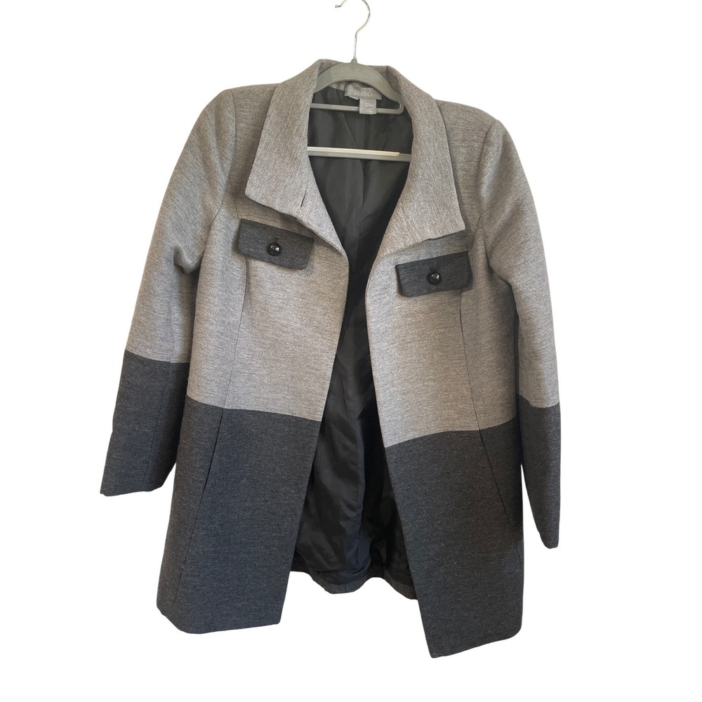 Eccoci by‎ Carlisle Grey Wool Silk Blend Colorblock Coat Notched Lapel Size 8